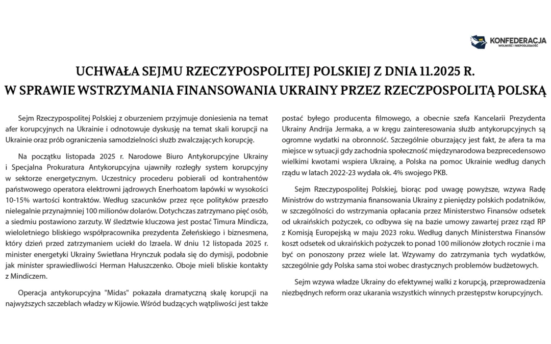 Wzywamy rząd Tuska do zawieszenia wsparcia finansowego dla Ukrainy!